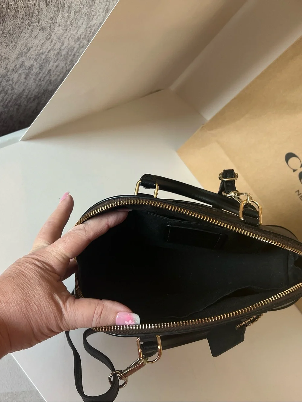 COACH Signature Dome Satchel in Brown/Black